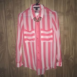 Rue 21 Pink and White Striped Sheer Blouse